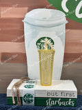 Starbucks Ornament - Yellow Bling Studded
