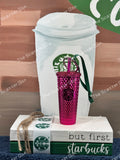 Starbucks USA Sangria Pink Chrome Studded Keychain/Ornament
