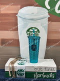 Starbucks USA Blue Chrome Studded Keychain/Ornament
