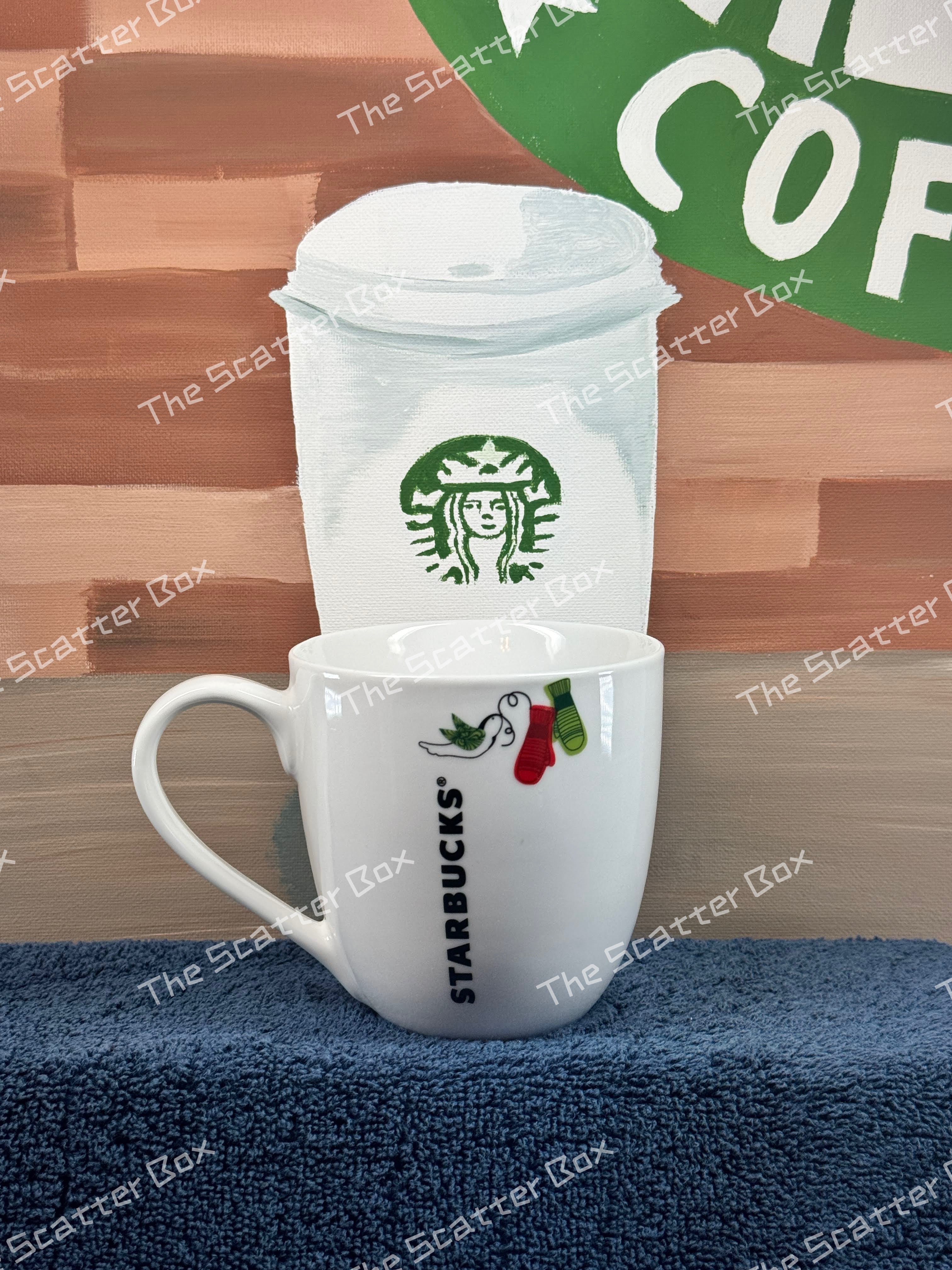 Starbucks 2011 Holiday Mittens and Bird Ceramic Mug 13oz