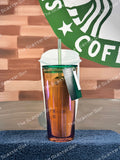 Starbucks 50th Anniversary Glass Tumbler with an Amber Luster, Oil Slick Finish