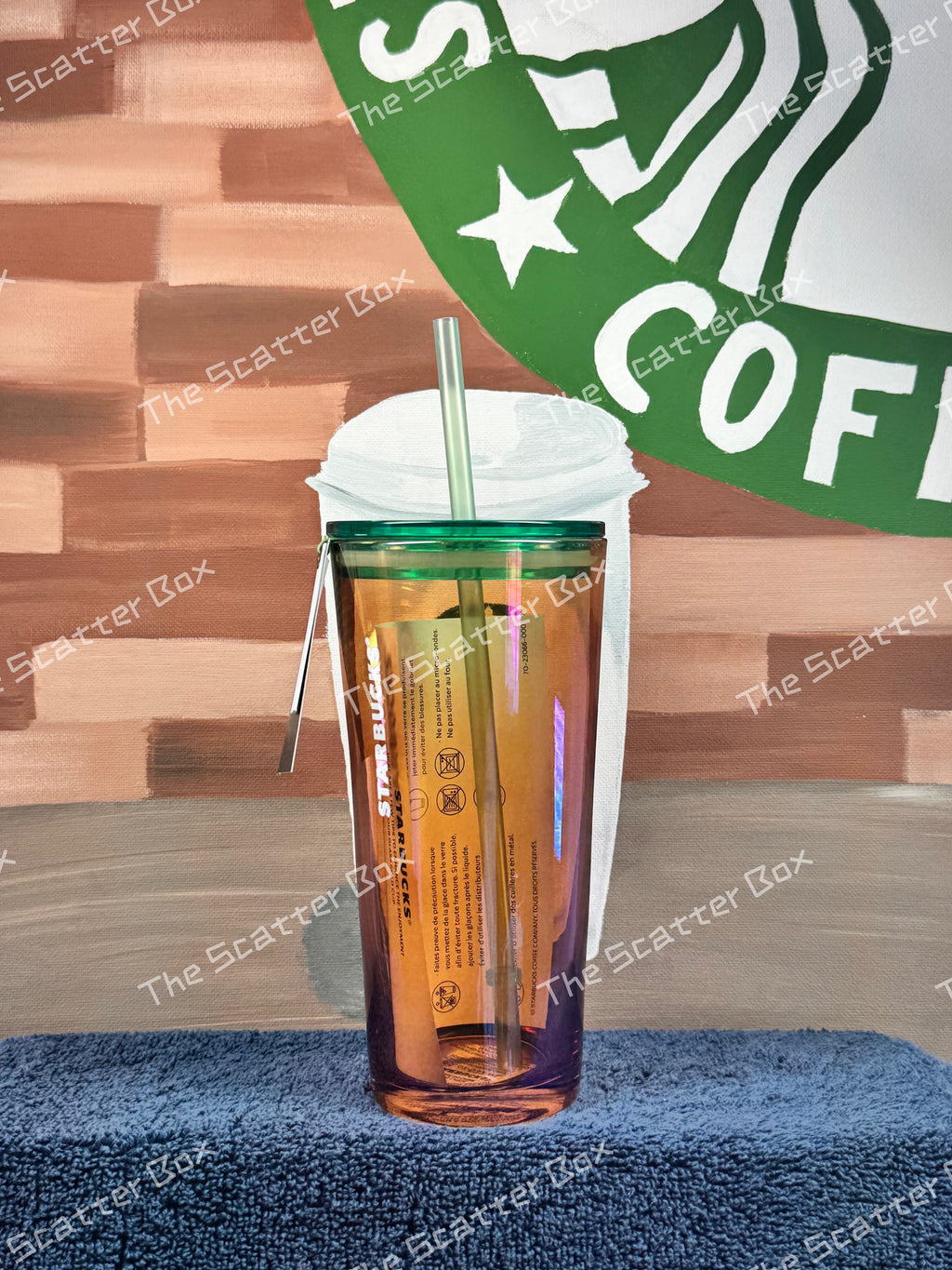 Starbucks 50th Anniversary Glass Tumbler with an Amber Luster, Oil Slick Finish