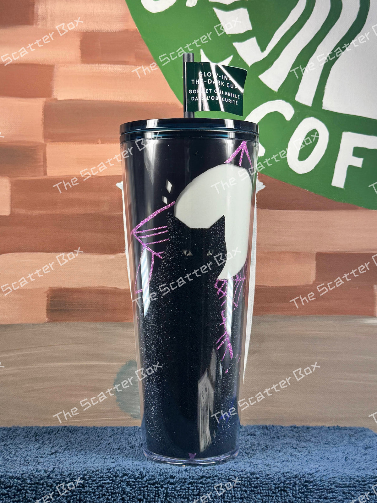 Starbucks Halloween Glow in the Dark Purple/Black Cat Venti Tumbler