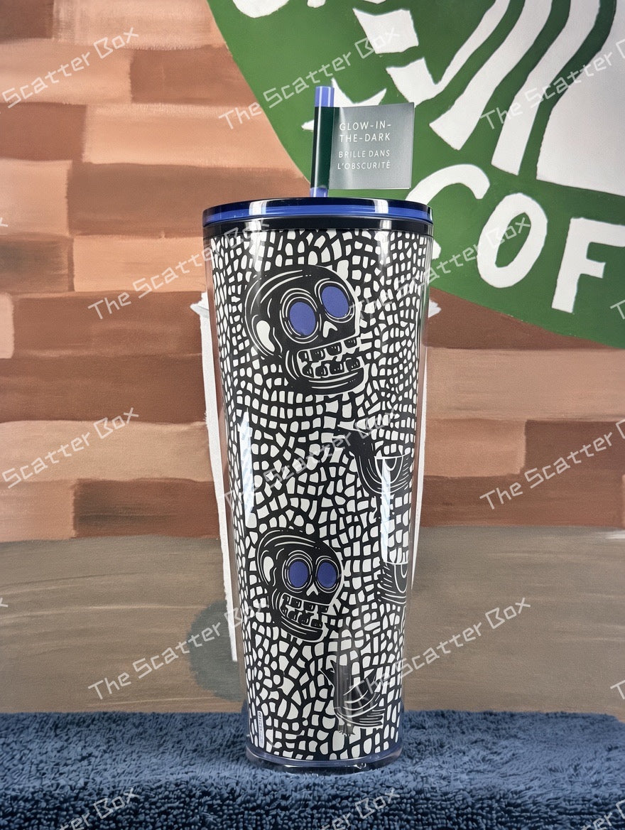 Starbucks Halloween Glow in the Dark Purple/Black Skulls Venti Tumbler